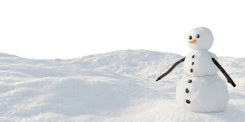Obraz premium Snowman on snowy terrain isolated on transparent background for winter environment design asset. 3D rendering.