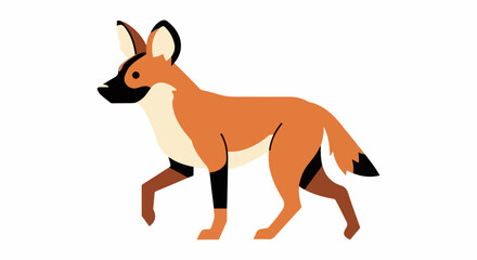 Fototapeta premium Flat illustration of a walking canid with orange, cream, and black markings