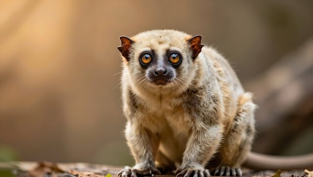 Slow loris with large expressive eyes looking at the camera