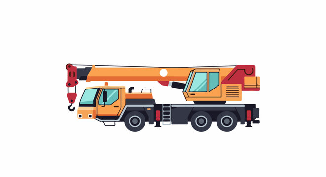 Flat illustration of a mobile telescopic crane on a white background