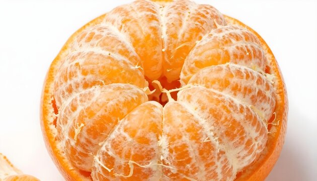 Close-up top-down shot of a peeled tangerine with segments visible