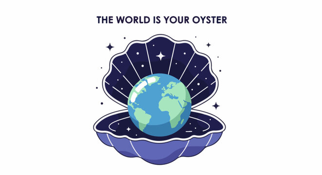 Earth as a pearl in an open shell with stars