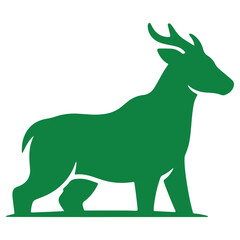 Fototapeta premium A sleek green silhouette of a deer with antlers stands proudly on a flat surface against a pure white backdrop showcasing its powerful yet graceful form in a clean graphic illustration