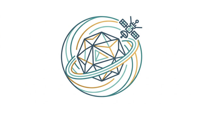 Geometric shape orbiting a planet with a satellite.