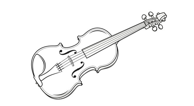 Violin Outline Drawing on White Background