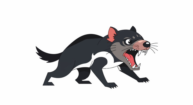 Ferocious cartoon Tasmanian devil with mouth open, bared teeth