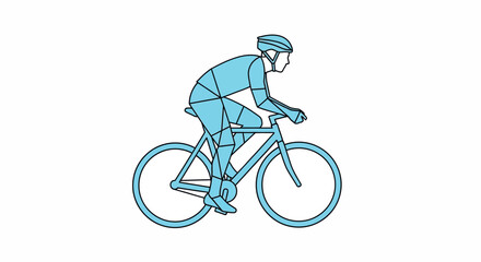 Fototapeta premium Cyclist Riding Bicycle, Geometric Style, White Background, Sport Illustration