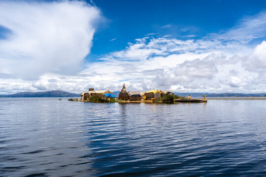 Floating island "Uros Titino" on Lake Titicaca in Peru