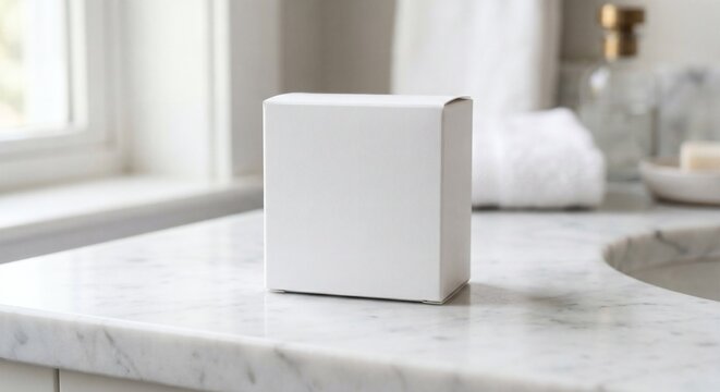 Blank white square soap box packaging mockup on marble
