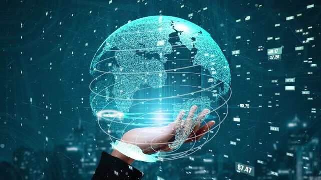 A hand holding a digital globe represents modern connectivity and technology role in a data-driven world, emphasizing global interaction and innovation. Xenic
