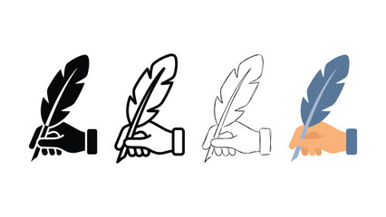 Hand Writing with Feather Quill Pen Icon Set for Creativity and Literature feather and ink © Asma 