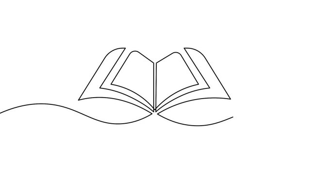 Open Book One Line Art 4K Animation with Continuous Line Motion