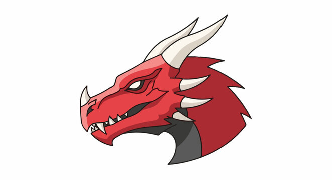 Fierce red dragon head with sharp teeth and horns, cartoon style
