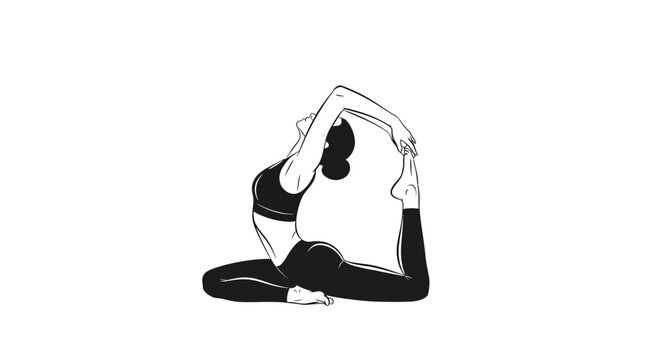 Woman doing yoga king pigeon pose, Eka Pada Rajakapotasana, fitness, illustration