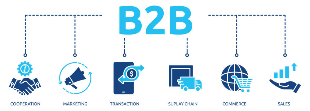 b2b glyph banner icon of cooperation, marketing, transaction, suplay chain, commerce, sales