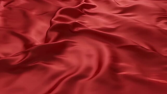 Closeup of flowing red satin fabric with elegant folds and highlights.