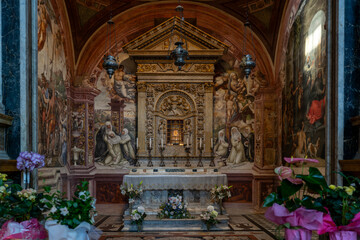 Naklejka premium Relics of Saint Catherine within a niche of Basilica di San Domenico (Basilica Cateriniana) , gothic styled church in Siena, Italy
