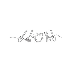 Obraz premium Continuous line art illustration of garden tools set isolated on transparent background set.
