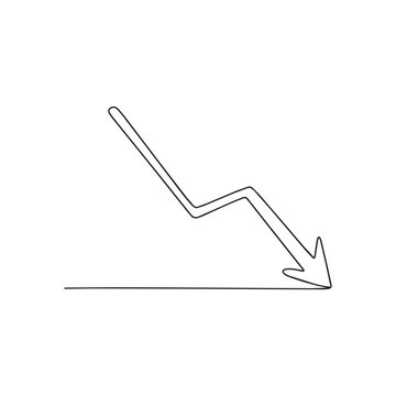 Business decline arrow showing downward trend in minimalist continuous line drawing style art.