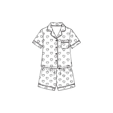 Pajama set with heart pattern top and shorts sleepwear loungewear clothing
