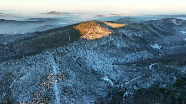 Winter Mountain Sunrise Aerial Reveal