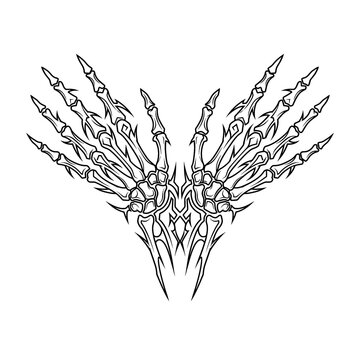 Skeletal bone finger extensions cyber sigilism tattoo graphic.