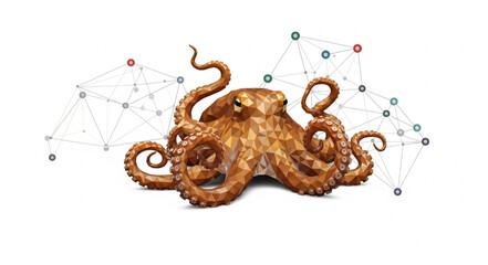 Octopus with network connections on white background.