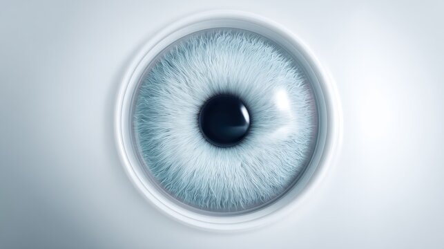 Macro lens shows intraocular lens in pupil after cataract surgery in bright light