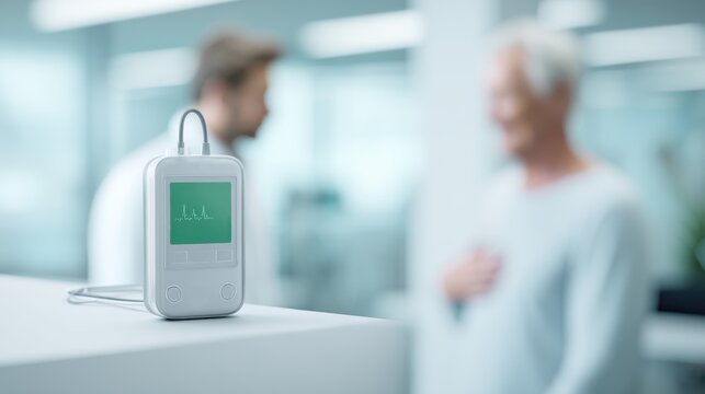 Holter monitor on display in a medical technology setting during a health checkup