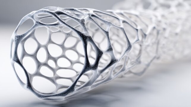 Macro shot of MRI head coil mesh structure for pituitary imaging with polymer lattice