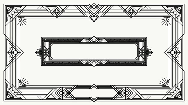 Art deco frame with geometric patterns and empty text box  elegant border design