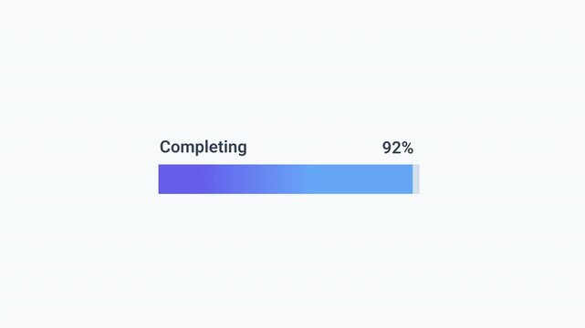 Animated completion progress bar with percentage indicator and smooth loading motion. Looping motion graphic ideal for task completion, processing status, and user interface concepts.