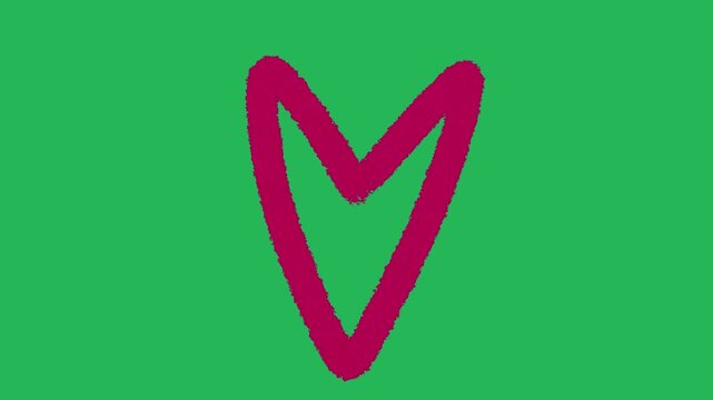 Hand Drawn Red Animated Heart Pop Up Motion Graphic Overlay Element on Green Screen Background