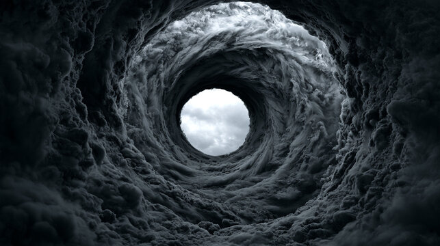 A powerful white storm vortex swirling dramatically within deep dark clouds
