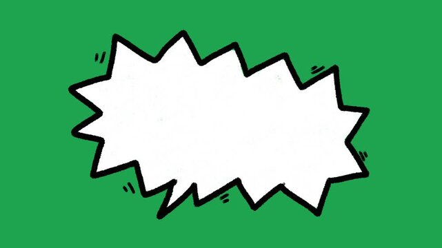 Hand Drawn White Spiky Action Speech Bubble Animated Comic Book Scream Overlay Element on Green Screen Background