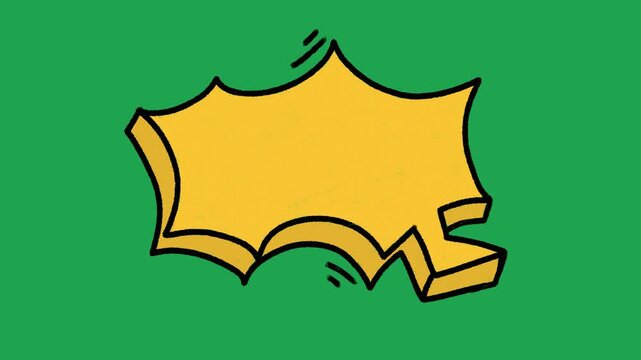 Hand Drawn Yellow Sharp Blast Speech Bubble Animated Comic Book Shout Overlay Element on Green Screen Background