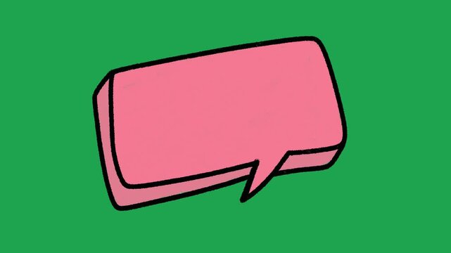 Hand Drawn Pink Rectangular Speech Bubble Animated Comic Book Pop Art Overlay Element on Green Screen Background