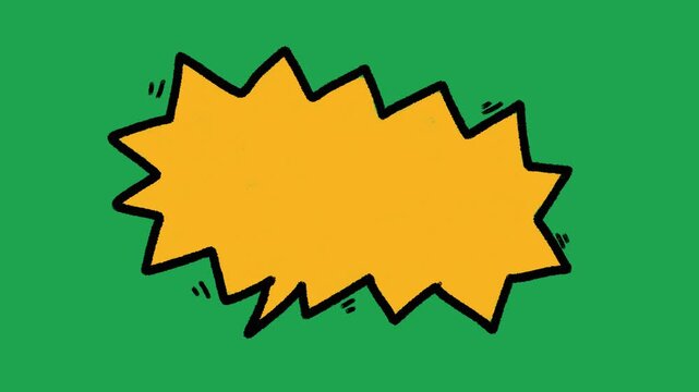 Hand Drawn Orange Jagged Exploding Speech Bubble Animated Comic Book Action Overlay Element on Green Screen Background