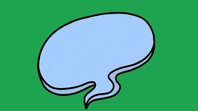 Hand Drawn Light Blue Smooth Oval Speech Bubble Animated Comic Book Dialogue Overlay Element on Green Screen Background