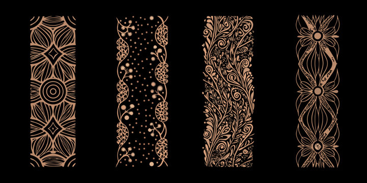 Art Nouveau Floral Ornament Collection On Black Background