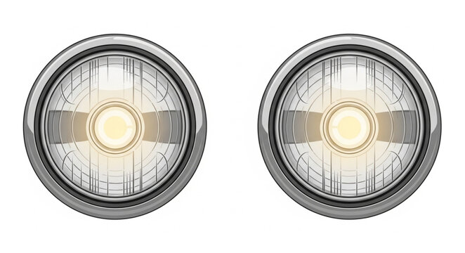 Pair of vintage car headlights with chrome trim.