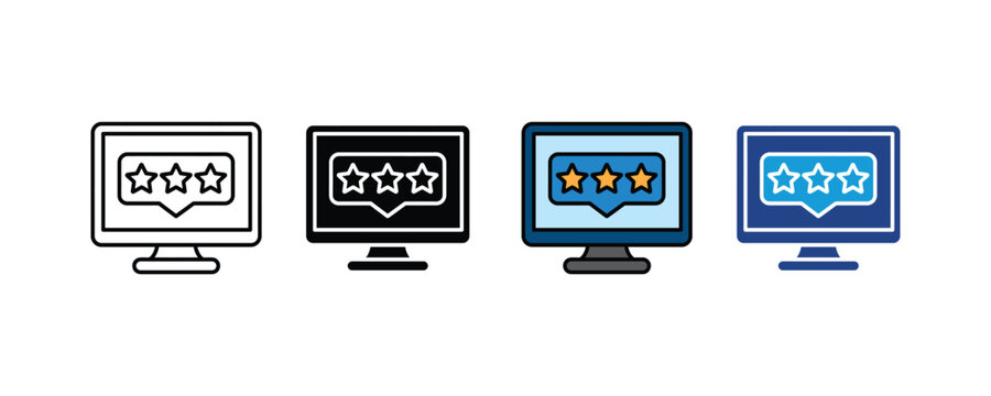 Computer monitor screen icon set three star. digital product rating, online customer feedback, internet service quality review icon. vector illustration