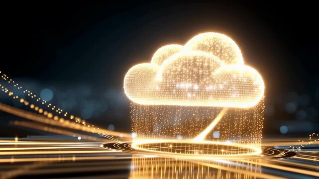 Cloud Computing Digital Cloud Glowing Cloud Data Storage Network Connection Technology Background Abstract System Information Transfer Internet Service Futuristic Light Glowing Cloud Icon In Dark