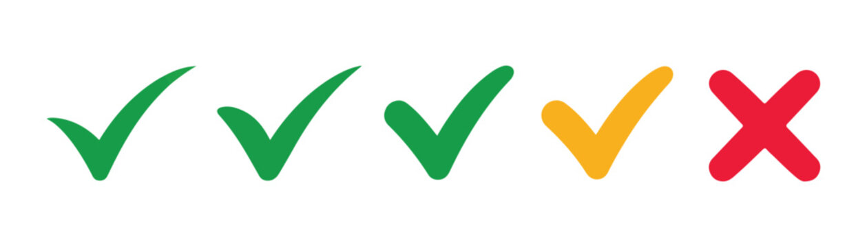 Check mark sign set with green and red color for correct and incorrect, good and bad decisions.