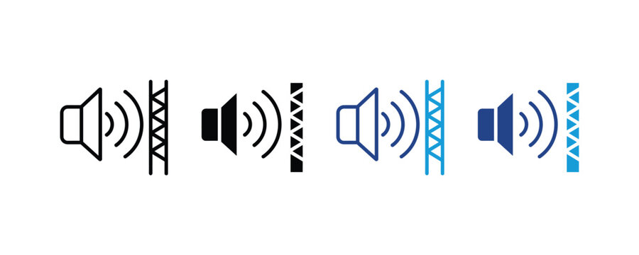 Speaker volume icon with barrier wall. soundproofing material, noise reduction system, acoustic insulation, audio blocking protection symbol. vector illustration