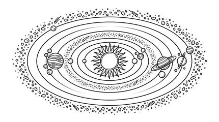 Illustration of the Solar System with Sun and Planets. © Barokatul