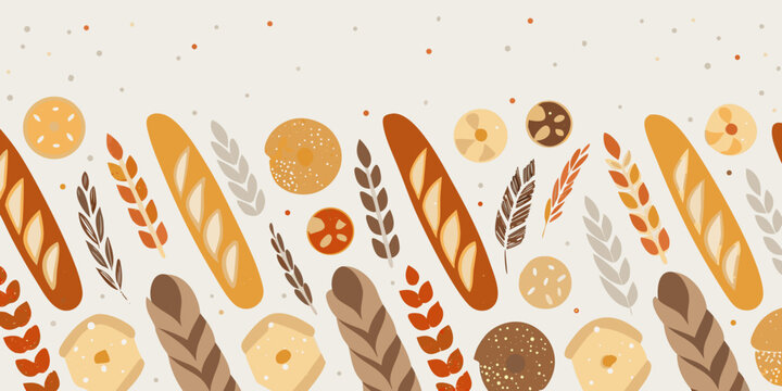 Bread and wheat illustration a warm toned vector pattern design