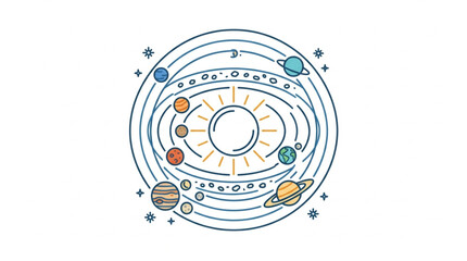 Illustration of the Solar System with Planets Orbiting the Sun. © Barokatul