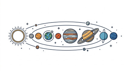 Illustration of the solar system with planets orbiting the sun. © Barokatul