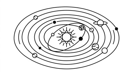 Illustration of the Solar System with Planets Orbiting the Sun. © Barokatul